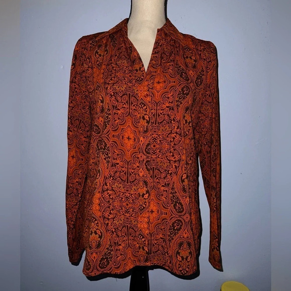 APT 9  red and black paisley button down blouse - Picture 1 of 7